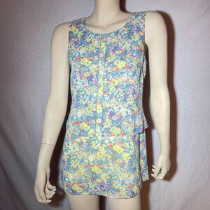 CAbi Floral Print Yellow Tank Blouse Size Small